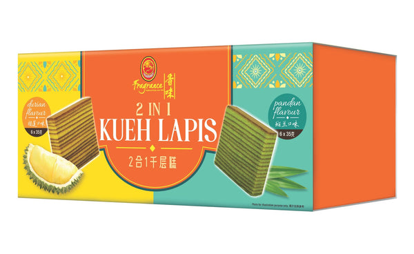 Durian and Pandan Kueh Lapis (12pcs/box) 榴莲和斑斓千层糕 (12片盒装)