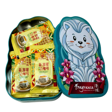 Turquoise Green Merlion Tin Charcoal Roast White Coffee 绿松石蓝鱼尾狮铁盒新加坡炭烤白咖啡 (12packets)